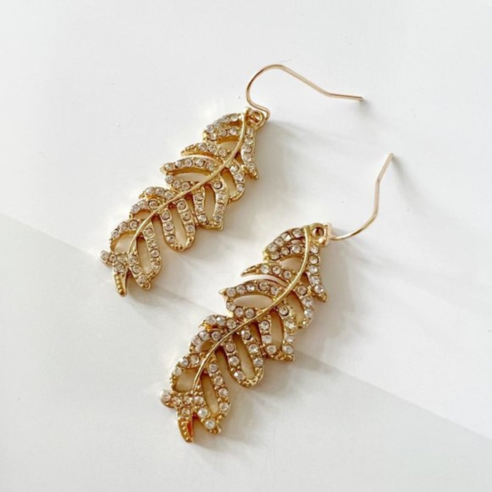 4/$25 Gold Crystal Leaf Drop Earrings